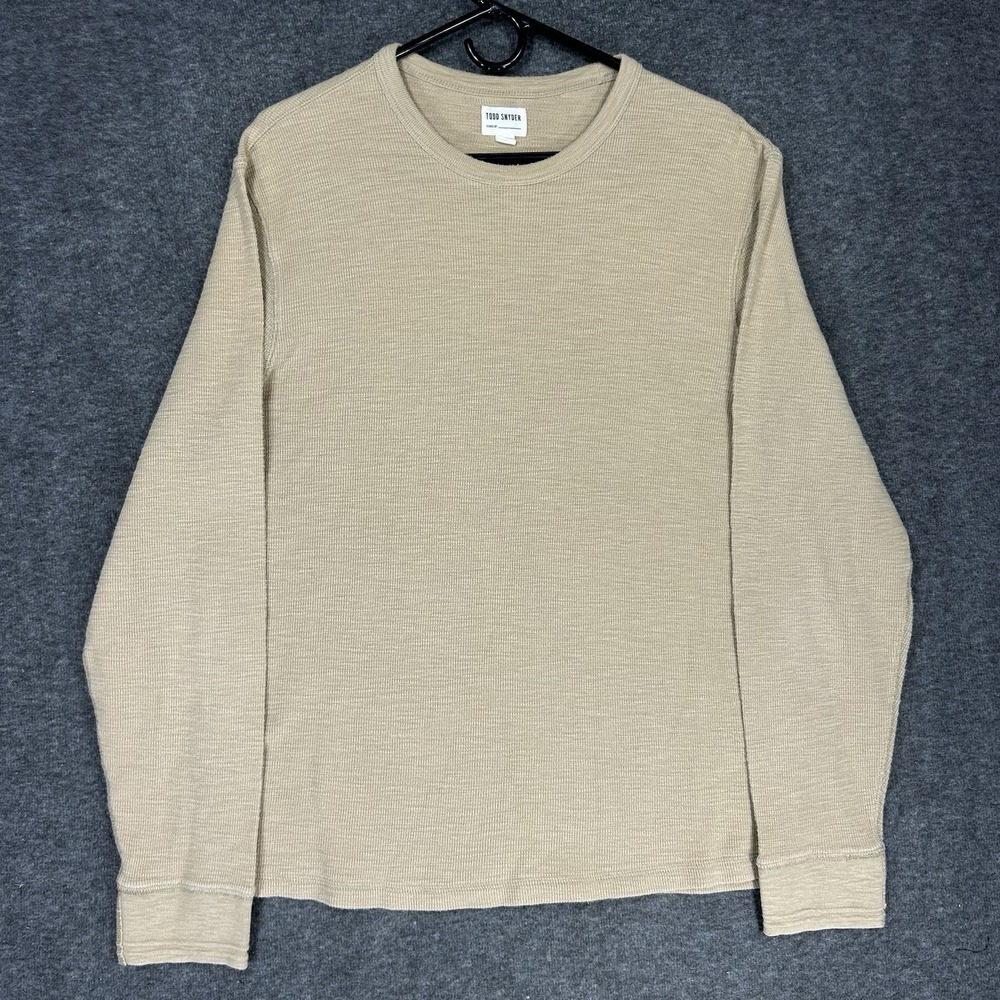 Todd Snyder Shirt Mens L Beige Lightweight Mini Waffle Crew Long Sleeve
